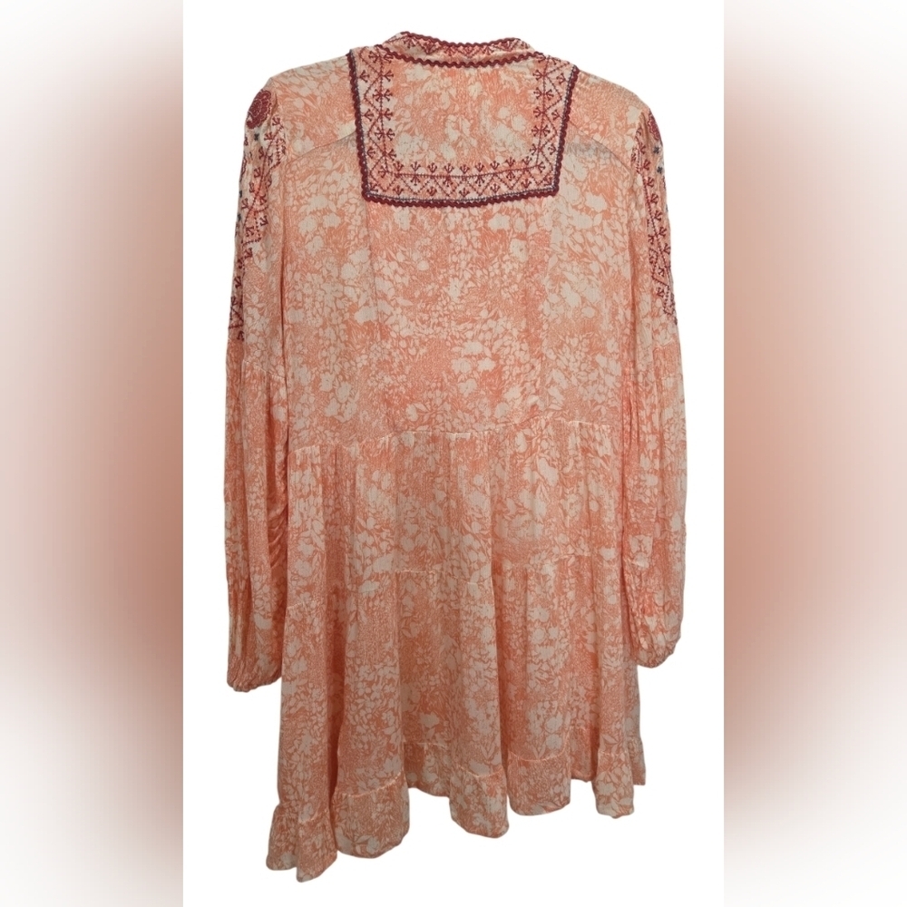 Anthropologie Claudia Embroidered Babydoll Tunic Peach Floral Blouse, Size Small - Picture 3 of 9